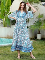 Femmes été Boho Spaghetti sangle col carré à volants décontracté fluide longue robe plage balançoire fête Maxi robe