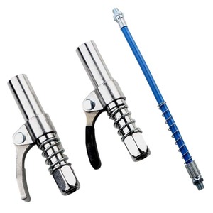 Hand Grease Gun Clamp Type Nozzle Spring Hose Single Double Handle Snap On Tip Tool Carbon Steel Manual For Butter Lubrication - Product Image 1