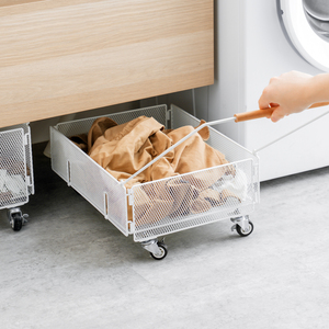 Panier à <span class=keywords><strong>linge</strong></span> pliable à roulettes, panier à vêtements mobile en acier au carbone avec roues pour le rangement de la salle de bain et de la chambre, blanc - Product Image 4