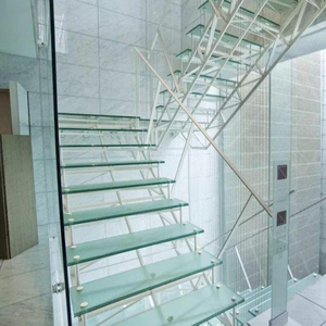 Thẳng thép hiện đại nổi cầu thang prefab an toàn Tempered Glass cầu thang trong nhà - Product Image 1