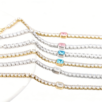 Bracelet en acier inoxydable plaqué or 18 carats avec chaîne tennis géométrique en zircon brillant de haute qualité pour femme, idéal pour un anniversaire (collection 2026)
