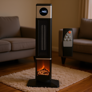 Chimenea Eléctrica Independiente de 31 Pulgadas y 1400W con Oscilación, Control Remoto, Color Negro, Calefacción Interior con Efecto de Llama Realista - Product Image 2