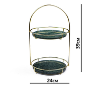 Plateau en marbre et métal doré, pour salle de bain, 2 triers, rangement pour maquillage et bijoux, avec poignée