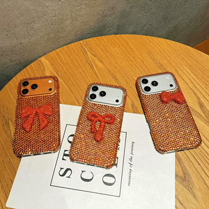 เคสโทรศัพท์มือถือลายโบว์เพชรสีส้มไล่เฉด สำหรับ iPhone 17 16 15 14 Pro Max ประดับกลิตเตอร์รูปผีเสื้อวิบวับ คริสตัลนีออน ฝาหลัง - Product Image 3