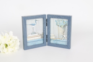 Cornice Doppia per Foto in Legno Blu 4x6 5x7, Cornice Pieghevole con Cerniera per 2 Foto, Decorazione da Tavolo per Casa e Matrimonio - Product Image 4