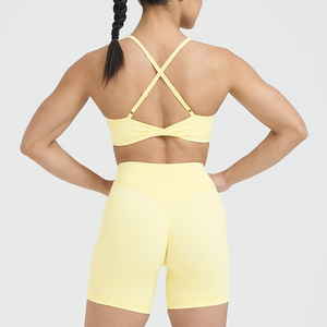 Women's Cross-Back Sports Bra Set Breathable Yoga Fitness Wear Solid Color Twist Design High Waist Shorts 2 Piece Set - Product Image 1