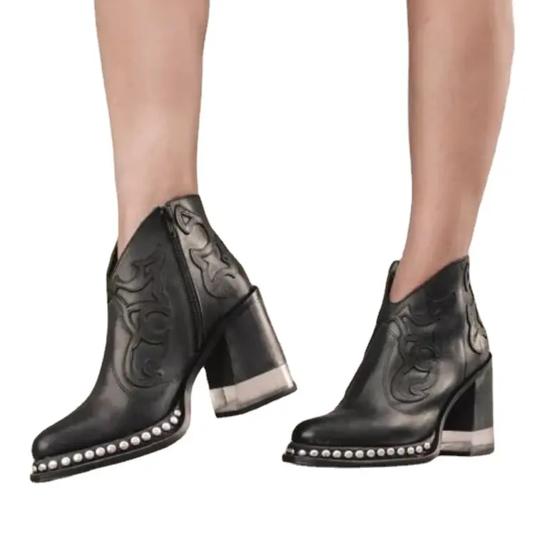 Botines de cuero para mujer, zapatos de tacón bajo, botas cortas bordadas con diseño británico, calzado de fiesta, 2022