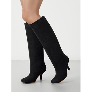 Bottes hautes extra-larges pour femmes en daim américain, à tige large, à bout carré, pour l'hiver, avec semelle intérieure en PU et maille - Product Image 6
