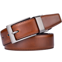 Sabuk Kulit Asli Reversibel Coklat dan Hitam 3.2CM Desain Baru untuk Pria dengan Gesper Putar