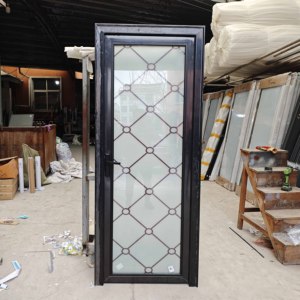 Porte <span class=keywords><strong>de</strong></span> salle <span class=keywords><strong>de</strong></span> bain TECHTOP en alliage d'aluminium <span class=keywords><strong>de</strong></span> luxe, cadre blanc, <span class=keywords><strong>verre</strong></span> trempé dépoli, avec motif en <span class=keywords><strong>treillis</strong></span> doré - Product Image 3