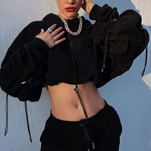 OEM/ODM Women Oversized Crop Top <strong>Hoodies</strong> Sweatshirts Black Street Wear Crop Custom Logo Women's <strong>Hoodies</strong> for <strong>Gir</strong> - Product Image 1