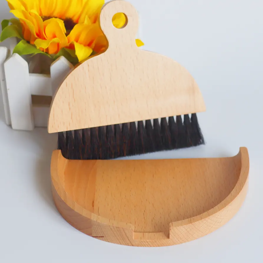 Conjunto de vassoura e pote portátil, mini escova de madeira de bambu para casa