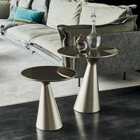 Table basse ronde moderne de luxe italienne personnalisée - Table d'appoint en acier inoxydable et verre