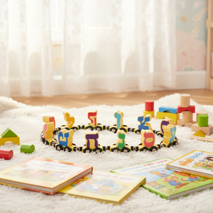 Jouets éducatifs pour enfants de 3 à 6 ans Alphabet hébreu Train en bois Alef-Bet avec cartes flash Apprenez la langue à travers le jeu pratique - Product Image 2
