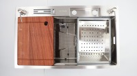 Évier de cuisine Thsink Smart Modern 75x45 à cuve unique, fait main, en acier inoxydable 304 noir, épaisseur 3,0 cm, multifonctionnel