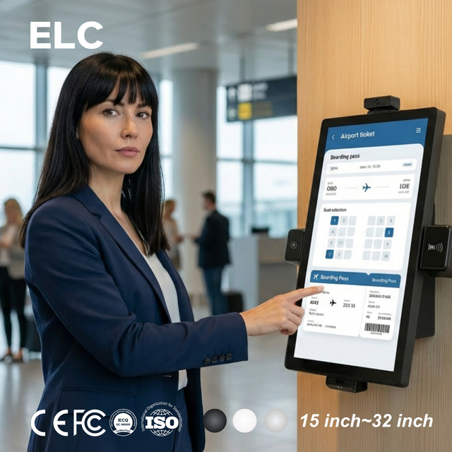 Airport Self Check in Wall Mounted Kiosk Android 14 Ocr Passport Reader Boarding Pass Scanner Face Recognition Terminal