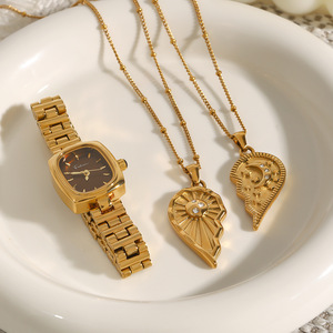 Collana Creativa Romantica in Oro 18K con Diamanti, Cuore di Bambù per Coppie, Stella e <span class=keywords><strong>Luna</strong></span> in Acciaio Inossidabile Impermeabile per San Valentino - Product Image 3