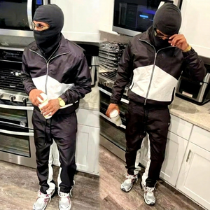 OEM <b>Men's</b> Custom Logo <b>Zip</b> Up Nylon <b>Jacket</b> Top Flared Sweatpants Two Piece Sets Windbreaker Tracksuit Jogger Pants Set <b>Men</b> - Product Image 2