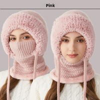Bonnet cache-cou tricoté en mélange de laine pour femme, coupe-vent, doublé polaire, épais et chaud, grande taille