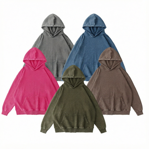 เสื้อฮู้ดผ้าฟลีซ CVC หนัก 430 กรัม ทรงหลวม ยูนิเซ็กซ์ ล้างสีแบบแอซิดวอช มี 22 สี ไซส์ S ถึง 3XL รับสกรีนโลโก้ ป้องกันการหดตัว - Product Image 1