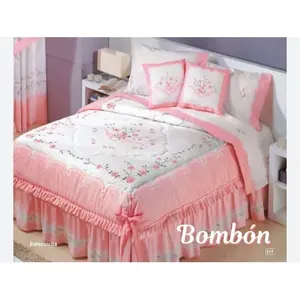 Parure de lit double Bombon 4 pièces 100% coton broderie florale style princesse pour la maison - Product Image 4