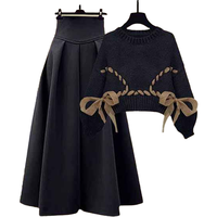 Ensemble tendance pour femmes, automne, nouveau pull ample chaud pour femmes, jupe mi-longue taille haute, ensemble deux pièces