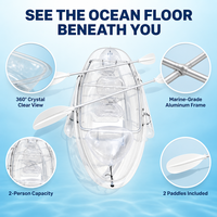 Kayak transparent à double siège en polycarbonate, canoë transparent pour deux personnes, bateau à fond transparent, sport nautique en plein air, vente en gros