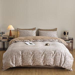 Ensemble de housse de couette Jacquard 100% coton personnalisé en lin beige style moderne 100TC ensemble de literie 4 pièces toutes saisons en fil - Product Image 1