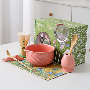 Ensemble de thé matcha japonais personnalisé avec logo, bol en céramique avec bec verseur, fouet en bambou (Chasen), support Chashaku, tamis pour cérémonie du thé, cadeau - Product Image 2