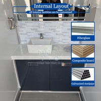 Remorque WC portable durable à 2 postes, extérieur noir, intérieur blanc avec lavabo, pour la location d'événements extérieurs