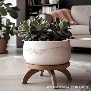 New wooden round flower <b>stand</b> for home use, balcony flower <b>pot</b> storage rack, living room floor-standing potted plant and flower - Product Image 5
