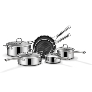 Ensemble de casseroles en acier inoxydable de haute qualité à 3 couches avec couvercles en verre, adaptées aux cuisinières à gaz et à induction, en acier inoxydable triple couche - Product Image 1