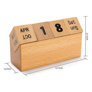 Wooden Block <b>Calendar</b> Solid Wood Flip Up Desk Ornament 12x4x7cm Office Decor - Product Image 4