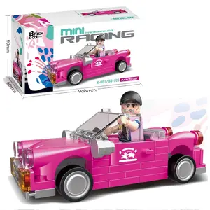 Brick Cool k001 Pink Mini MV version of the recoil car model children's puzzle assembly and small particle building block toys