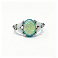 Bague en argent sterling 925 avec opale ovale grande taille, accent opale marquise et zircon cubique, hypoallergénique, cadeau pour femme