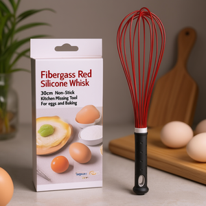 Frusta in Fibra di Vetro Rossa con Silicone 30cm, Utensile da Cucina Antiaderente per Mescolare Uova e Impasti - Product Image 3