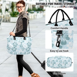 Sac de voyage 2 pièces en polyester à imprimé floral Hibiscus personnalisé, sac fourre-tout pour week-end, sac de nuit avec pochette pour trolley - Product Image 6