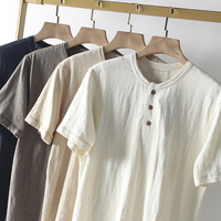 Chemise Homme à Manches Courtes Col V Ajustée en Coton Slub Imprimée avec Logo Personnalisé Henley – Nouveauté Fournisseur Populaire