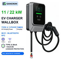 Borne de recharge murale intelligente Type 2 AC pour véhicules électriques, charge rapide EVSE, triphasée 32A 11kW 22kW, Wi-Fi Bluetooth NFC avec minuterie, Europe AU