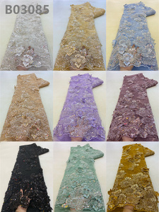 Tela nupcial de encaje blanco de lujo con bordado de lentejuelas, tela de encaje con cuentas de flores, telas de boda de tul neto - Product Image 6