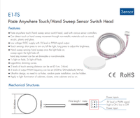 Capteur tactile/sensoriel à balayage manuel Skydance 5VDC E1-TS à coller n'importe où, capable de détecter les matériaux non métalliques