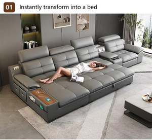 Divano a <span class=keywords><strong>L</strong></span> in Vera Pelle Moderno <span class=keywords><strong>2026</strong></span> con Interfaccia USB, Contenitore, Smontabile e Sollevabile - Set Arredamento Soggiorno - Product Image 2