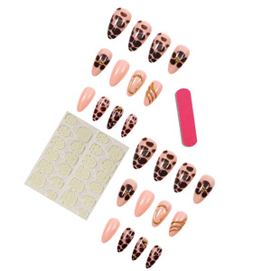 Faux-<span class=keywords><strong>ongles</strong></span> en forme de léopard, 24 pièces, couverture complète, faux <span class=keywords><strong>ongles</strong></span> en forme d'amande, avec dorure 3D, fleur brune, design brillant, automne - Product Image 6