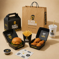 Boîtes d'emballage alimentaire recyclées en carton kraft, imprimées sur mesure pour les restaurants de restauration rapide, à emporter, pour les hamburgers, le poulet, les frites