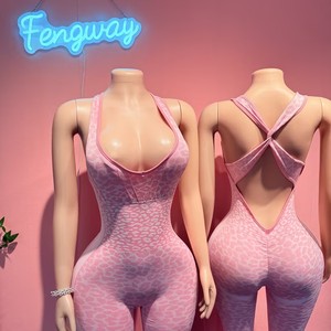 Nuova Tuta Intera da Yoga in Maglia con Stampa Leopardata da Donna 2026, con Imbottitura sul Petto, Pantaloni a Zampa e Spalline Incrociate sul Retro - Product Image 4