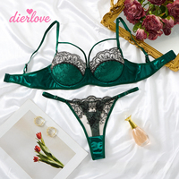 2026 Bestseller Romantische Damen-Spitzenunterwäsche-Sets Smaragdgrünes Spitzenbesetztes BH- und Höschen-Set Sexy Exotische Dessous Großhandel
