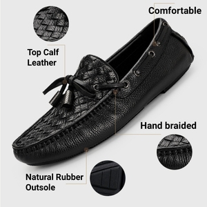 Chaussures pour hommes 100% cuir de vache, mocassins tressés de haute qualité, mocassins plats réversibles de luxe, automne, evergreen - Product Image 3