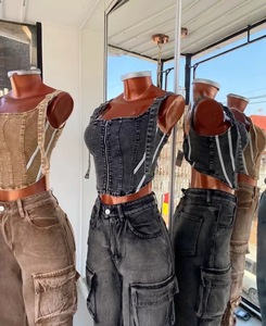 <span class=keywords><strong>Jeans</strong></span> <span class=keywords><strong>Cargo</strong></span> Casual da <span class=keywords><strong>Donna</strong></span> a Vita Alta con Tasche Multiple, Gamba Larga, Traspiranti, in Denim, Stile Dritto, Vestibilità Ampia per Estate e Inverno - Product Image 3