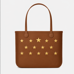 Red EVA <b>Tote</b> <b>Bag</b> With Gold Stars Water Resistant Open Top Fashionable Design All Seasons Daily Use - Product Image 3