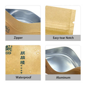 Sac en papier kraft recyclable avec logo personnalisé, fermeture à trois côtés avec fermeture éclair refermable pour l'emballage du thé - Product Image 5